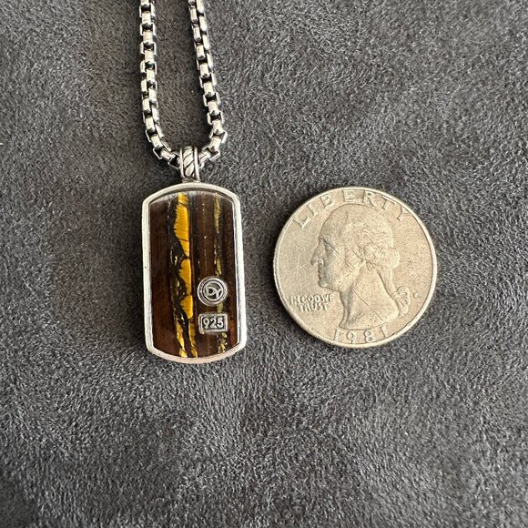 David Yurman Tiger Iron Dog Tag & DY Small Box Chain Necklace - 24" - Picture 11 of 15